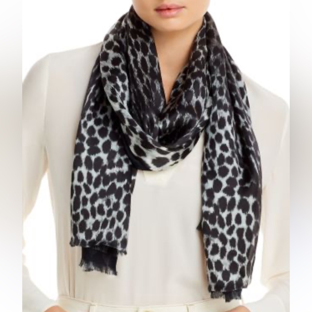 Echo Cheetah Print Cotton Modal Lightweight Fringe Oblong Scarf Black White